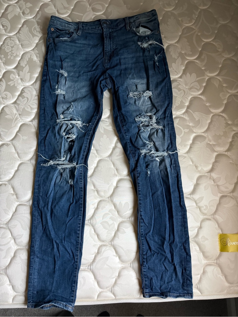 Aeropostale Women's Skinny Ripped Jeans - Dark Blue Denim